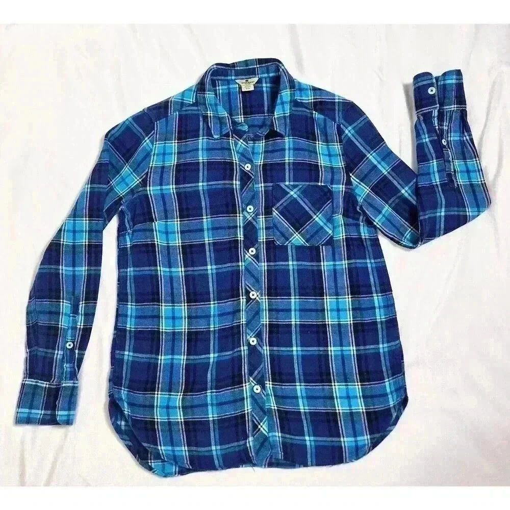 Woolrich Kids Blue Plaid Flannel Button Down Shirt Size S Cotton‎ Long Sleeve